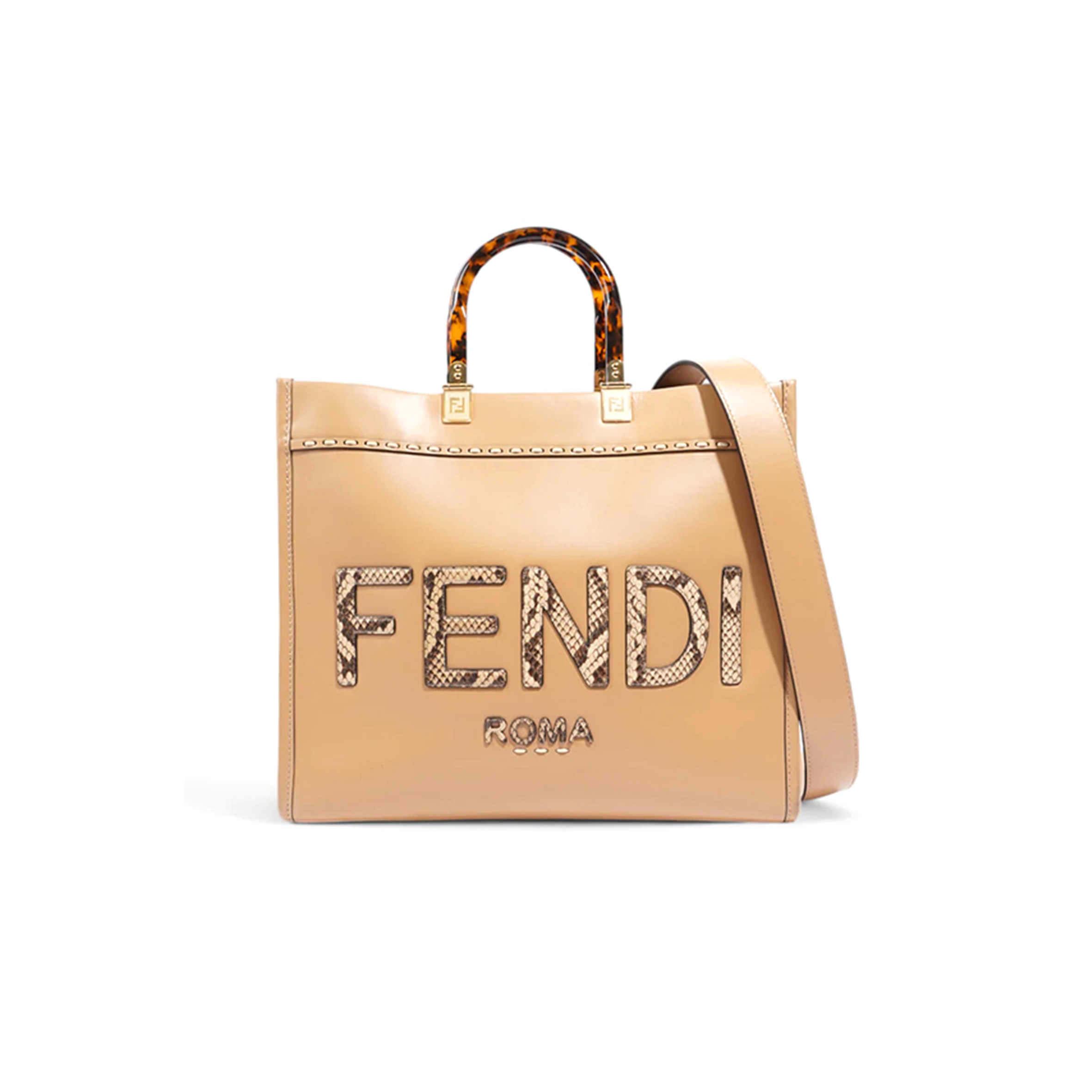 F**di beige leather and python medium sunshine shopper tote (36*31*12cm)